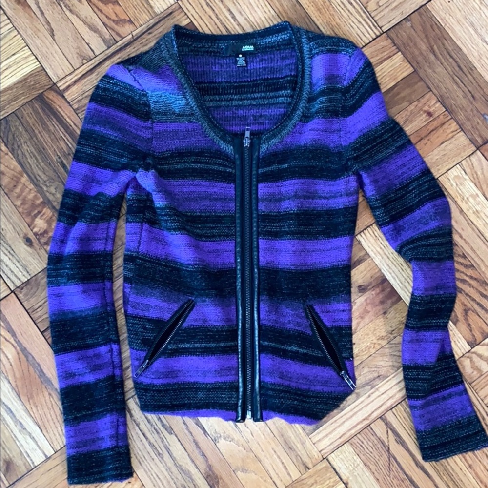 Purple black grey stripe cashmere sweater